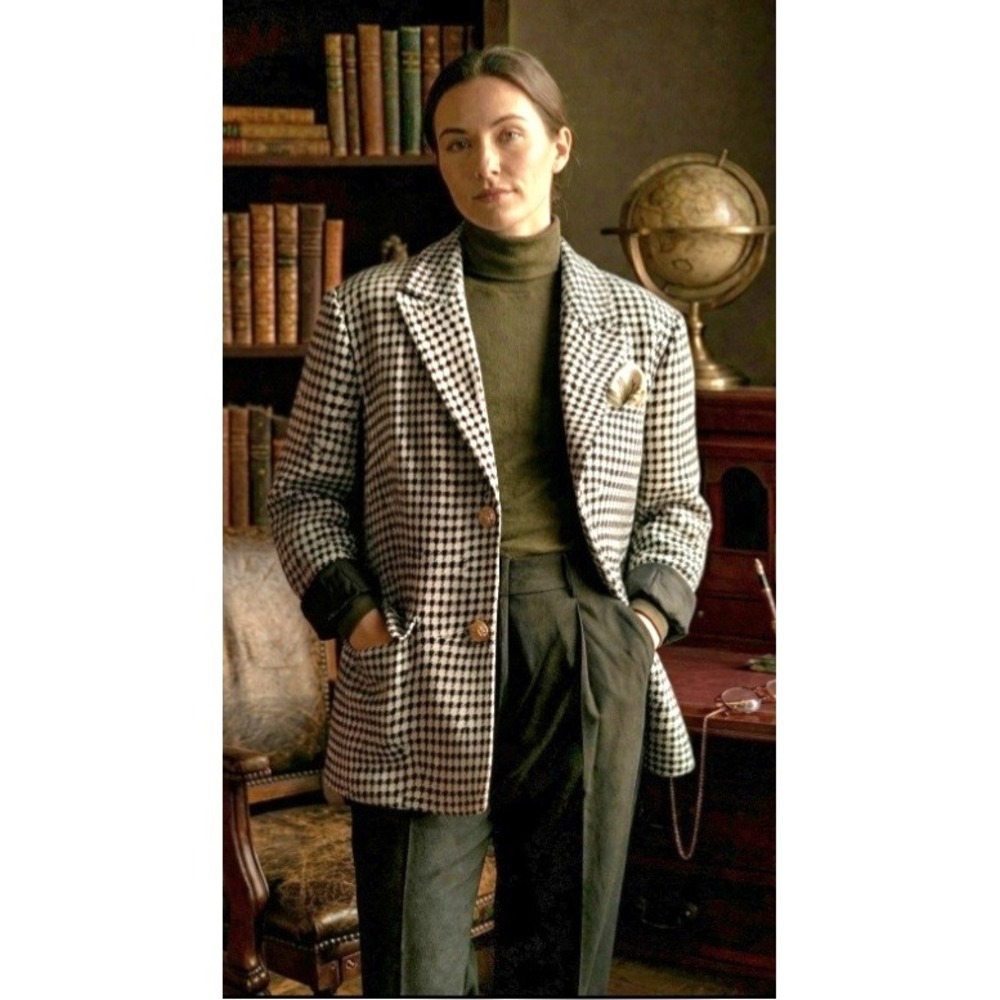 Dark Acadamia Commense Houndstooth Blazer Timeless Heritage Prep Career Size S